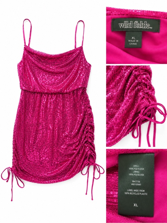wild fable Dresses & Skirts - Wild Fable Hot Pink Sequin Ruched Bodycon Mini Dress Size XL